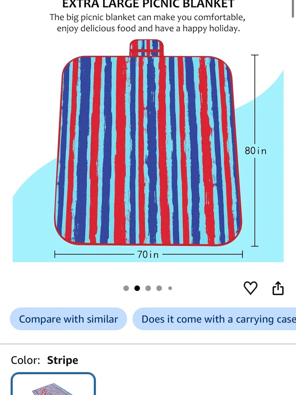 Striped Outdoor Picnic Blanket - Blue & Red
